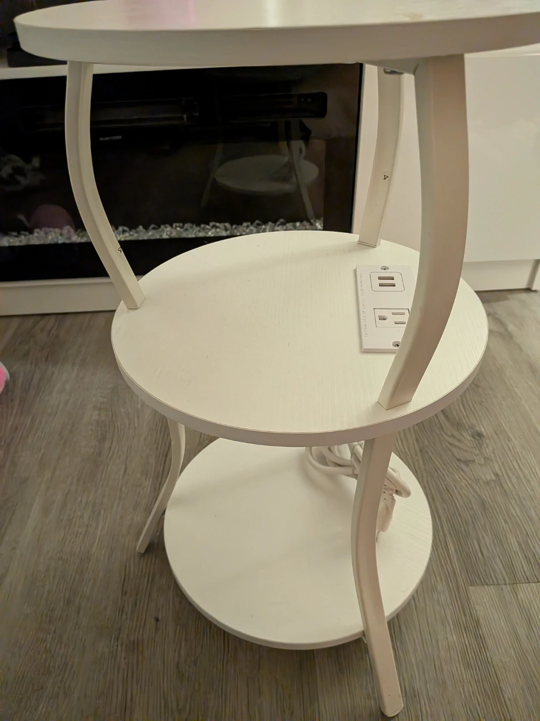 ZEXVIDA White 3-Tier Side Table with Charging Station - photo 4