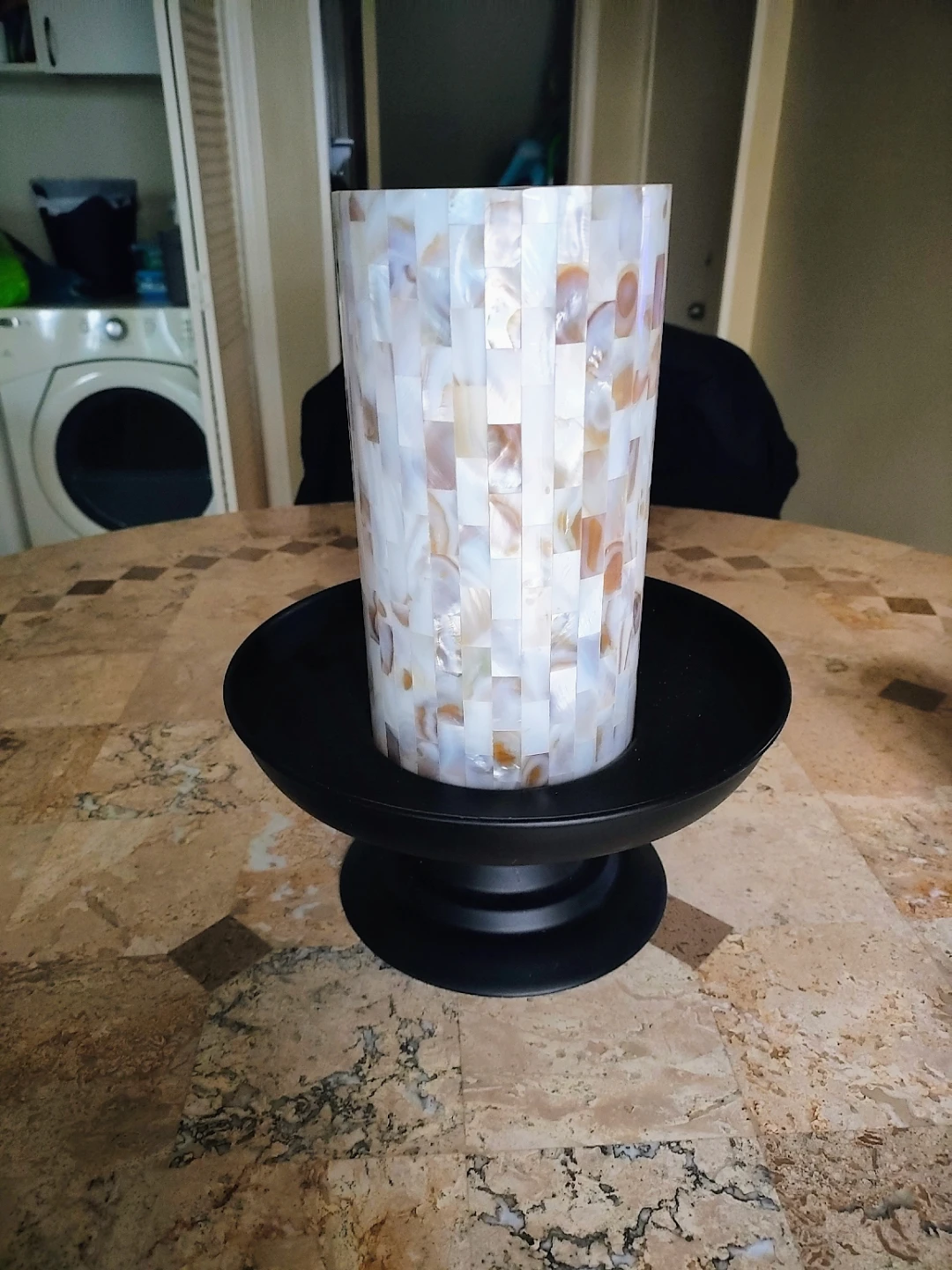 Mosaic Candle Cylinder on Metal Pedestal