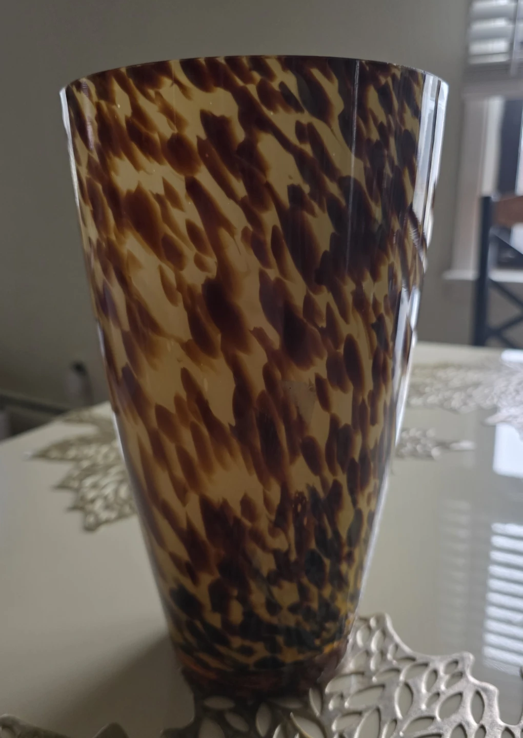 Amber Tortoise Shell Pattern Glass Vase