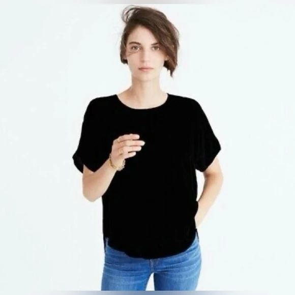 Madewell Black Velvet Top with Tulip Hem (S)