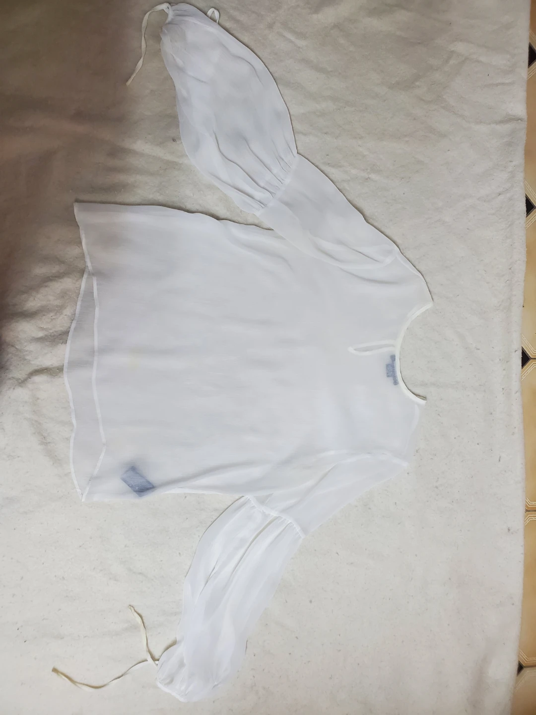White Sheer Blouse with Balloon Sleeves