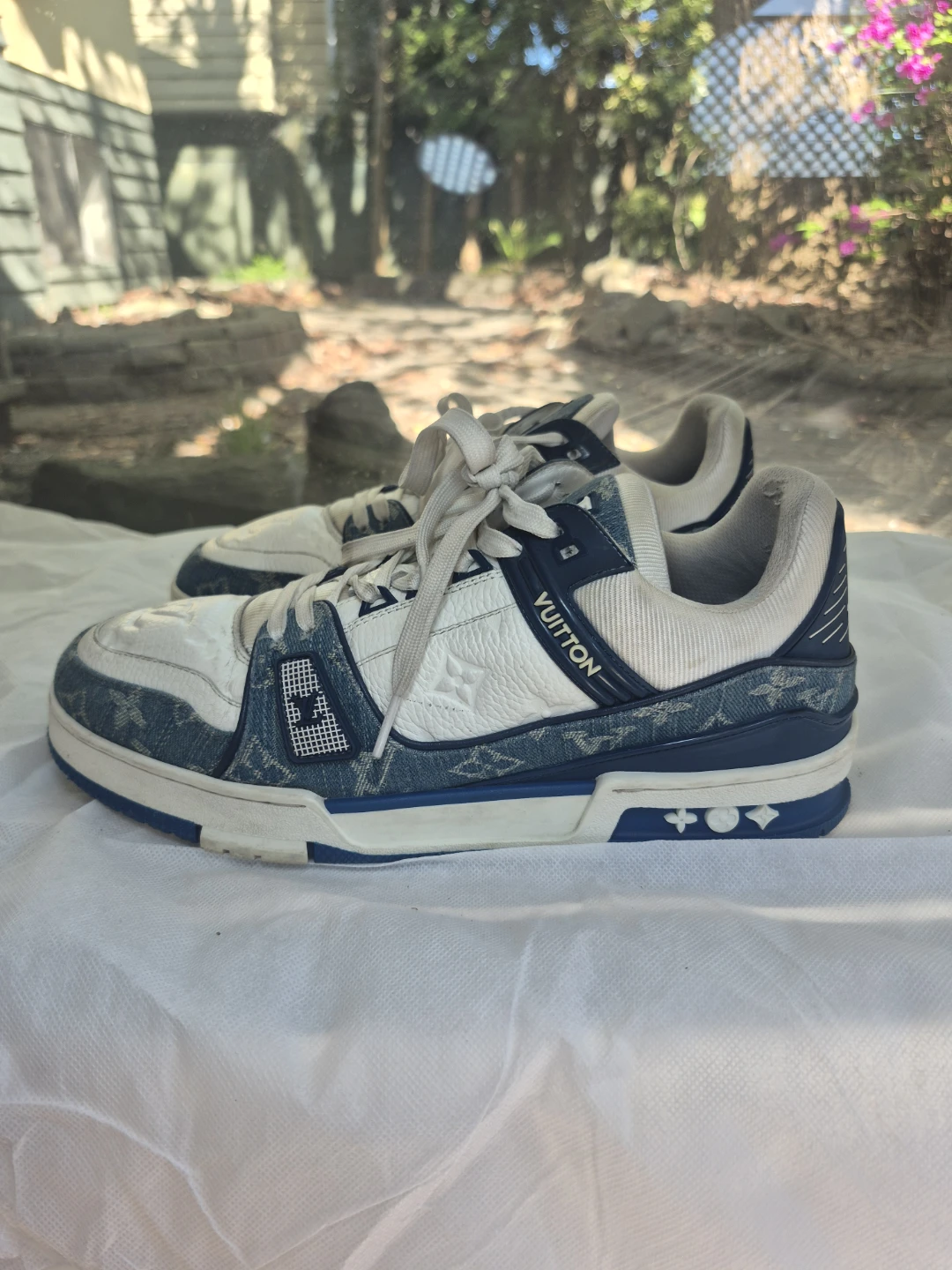 Louis Vuitton White & Blue Denim Sneakers - photo 2