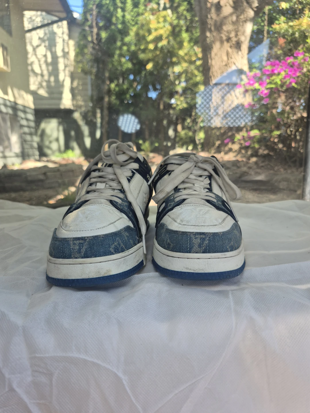 Louis Vuitton White & Blue Denim Sneakers - photo 3