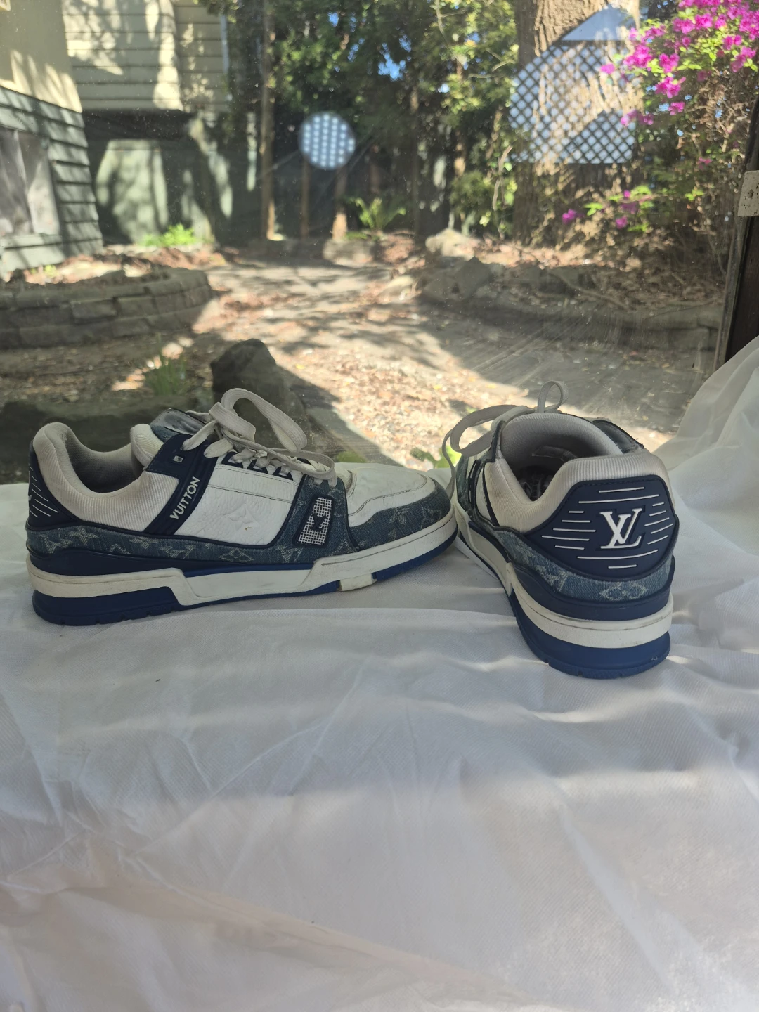 Louis Vuitton White & Blue Denim Sneakers - photo 5