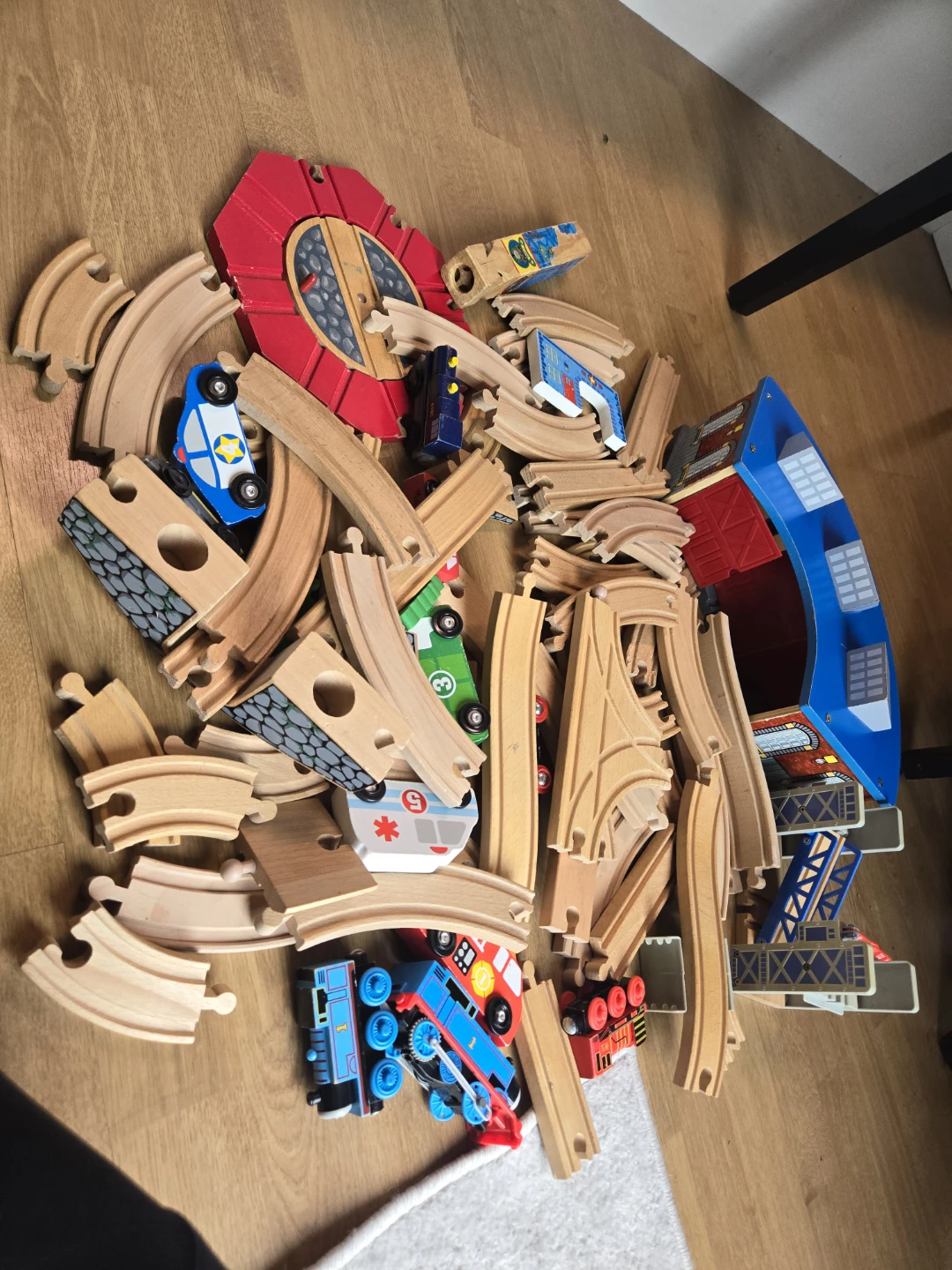 Wooden Train Track Set with Station and Vehicles