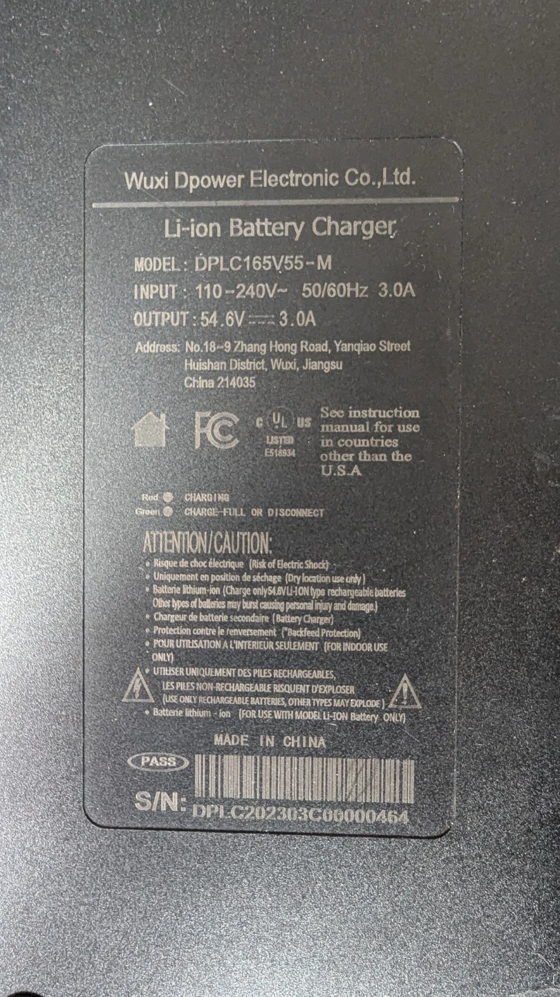 Wuxi Dpower Li-ion Battery Charger 54.6V - Fucare - photo 3