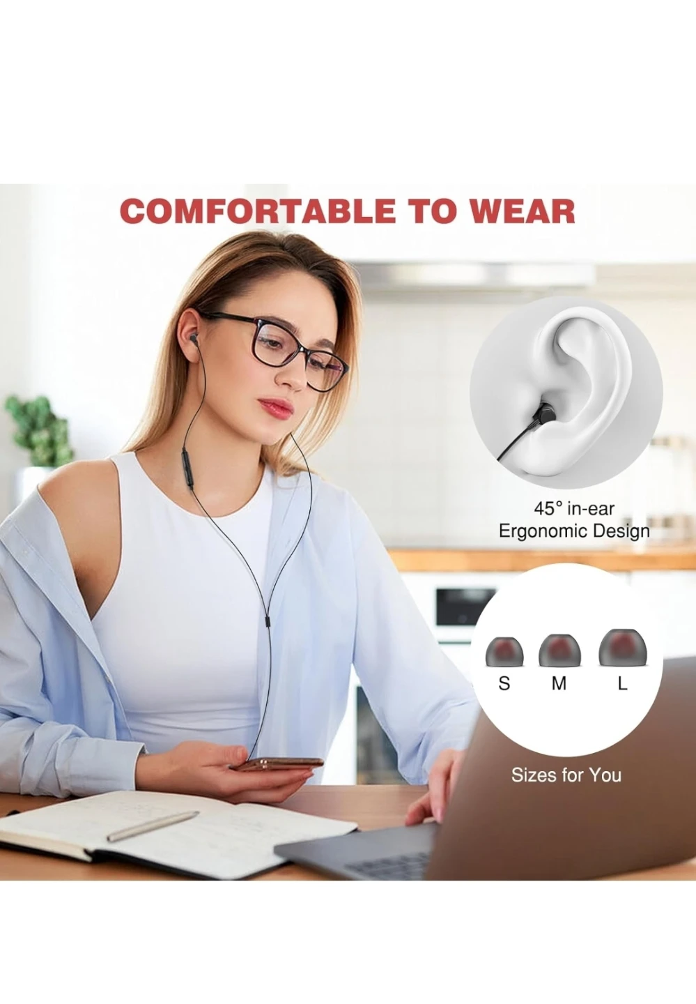 Noise Cancelling, 1.8m /5.9 ft Wired microphone earbuds - photo 4