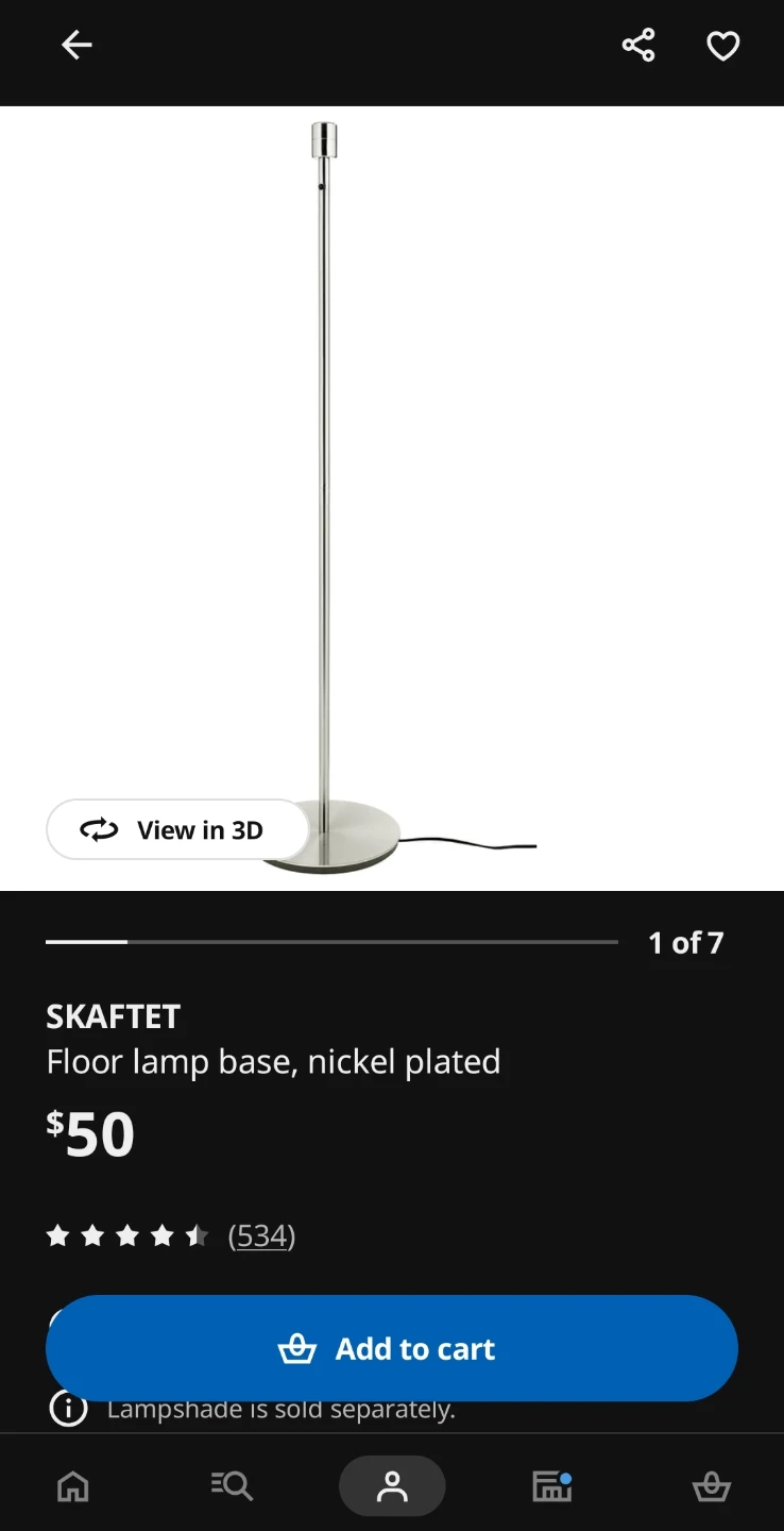IKEA SKAFTET Nickel Plated Floor Lamp Base - photo 4