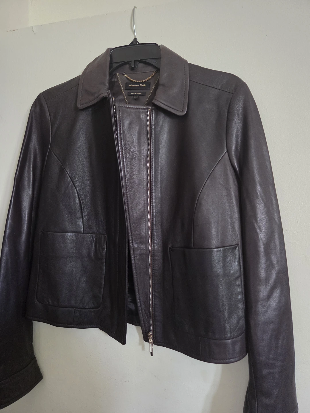 Massimo Dutti Women's Dark Brown Leather Jacket Size M - photo 3