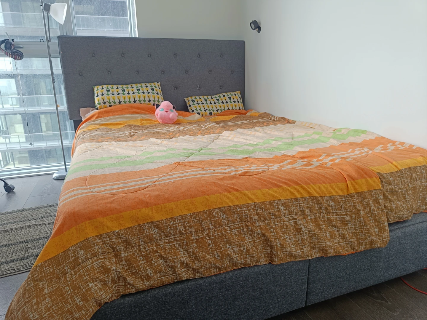 Grey Upholstered Queen Bed Frame with Tufted Headboard