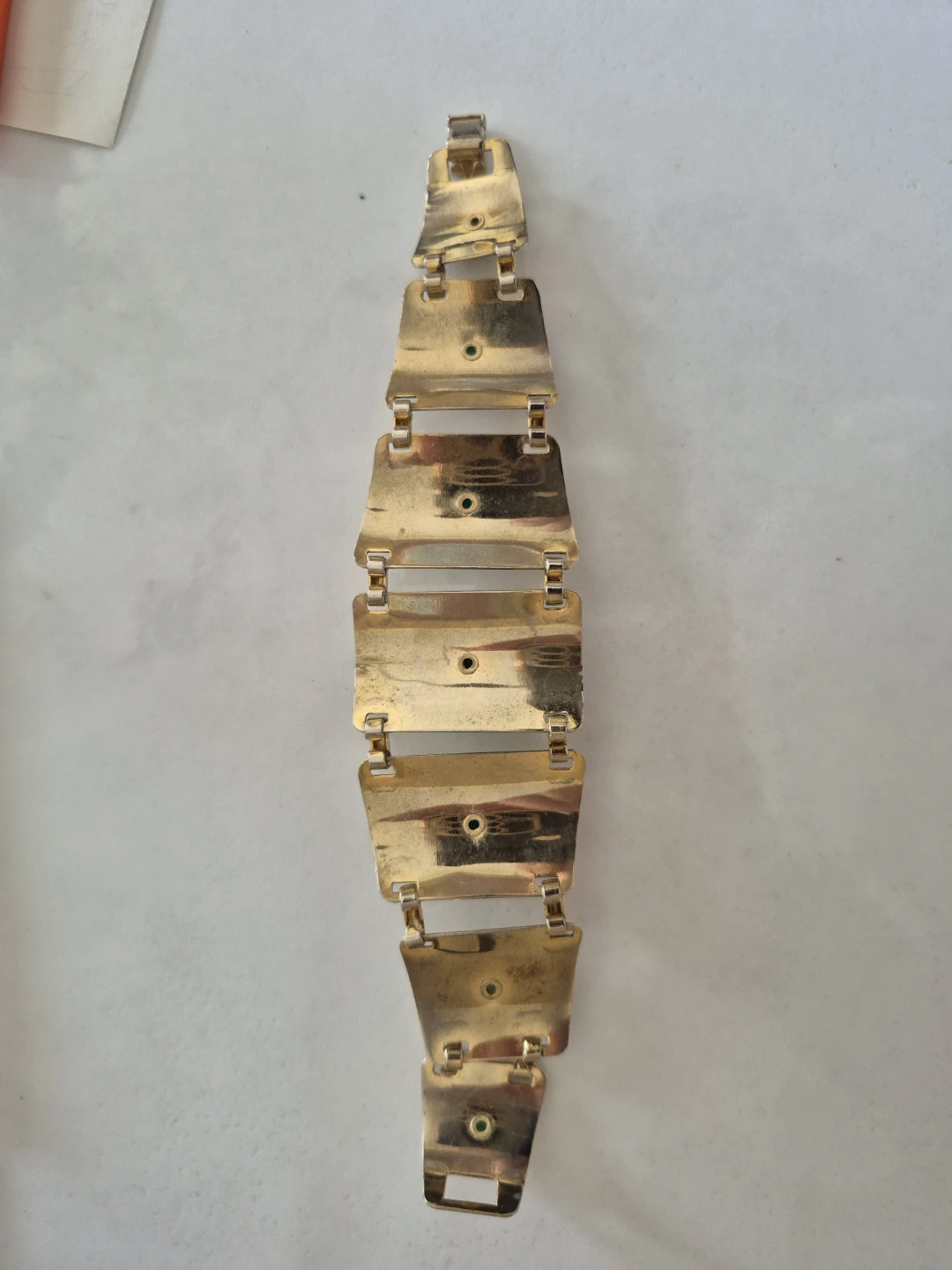 Vintage Gold Tone Bracelet with Green Glass Cabochon Stones - photo 2