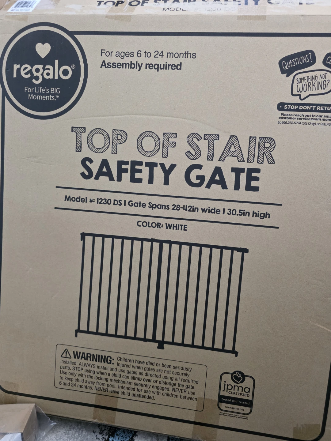 Regalo Top of Stair Safety Gate - White