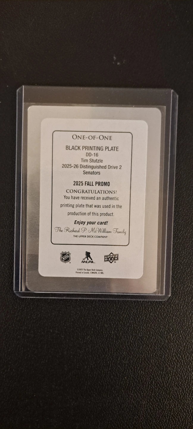 Upper Deck Tim Stutzle ONE-OF-ONE Black Printing Plate 2025-26