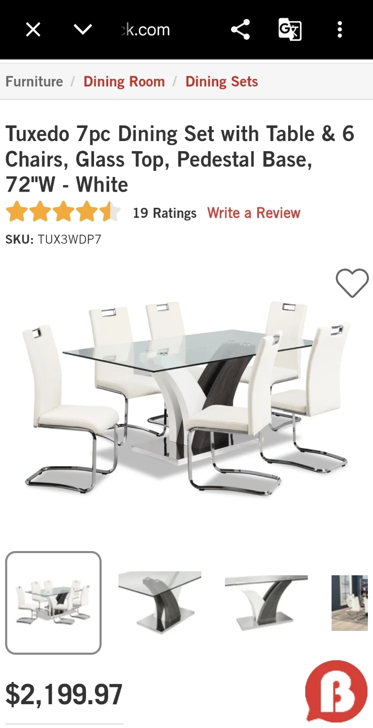 Tuxedo 7pc Dining Set with Table & 6 Chairs, 72"W - White - photo 2