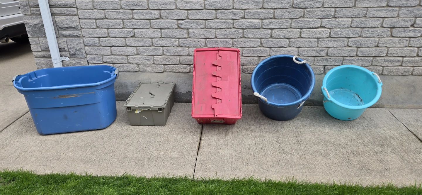 Assorted Tubs, Bins, and Buckets