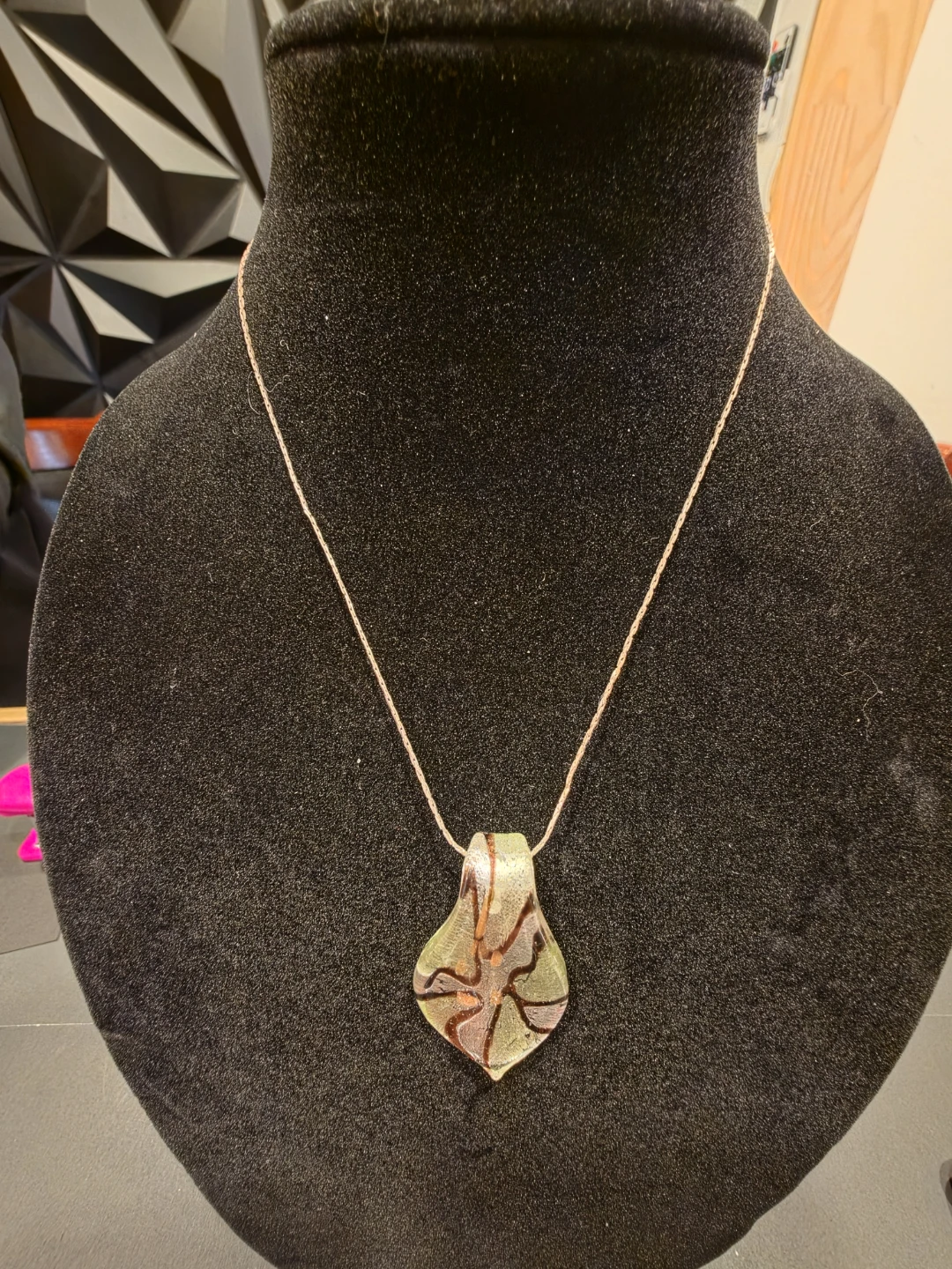 Glass Pendant Necklace with Swirl Design