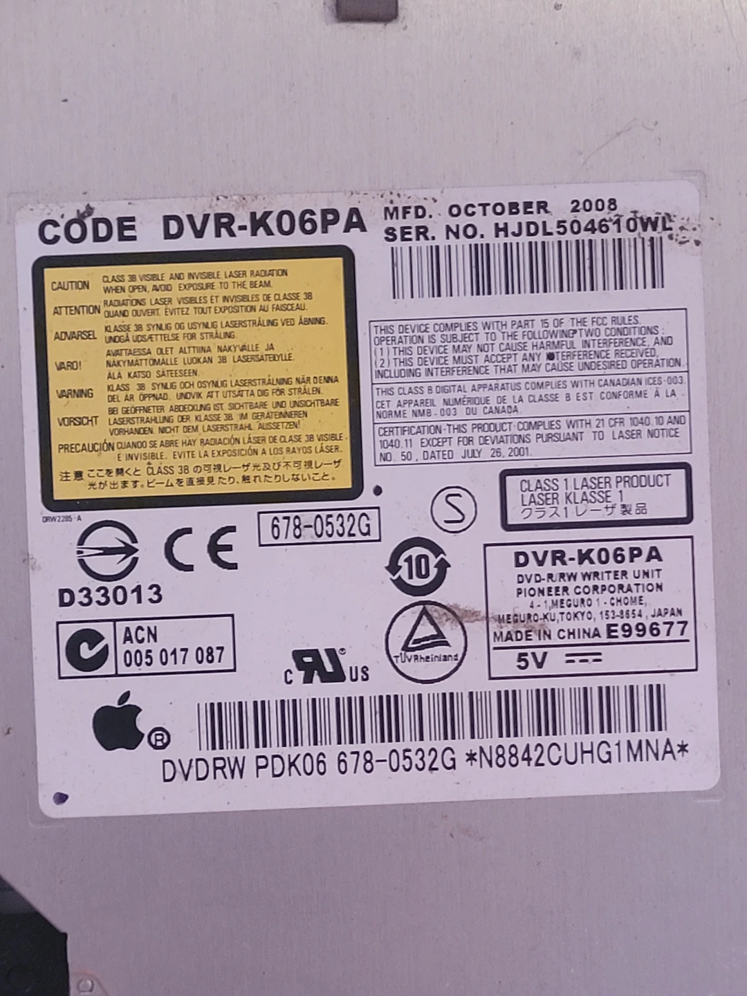 Apple DVR-K06PA DVD-RW Writer Unit - photo 2