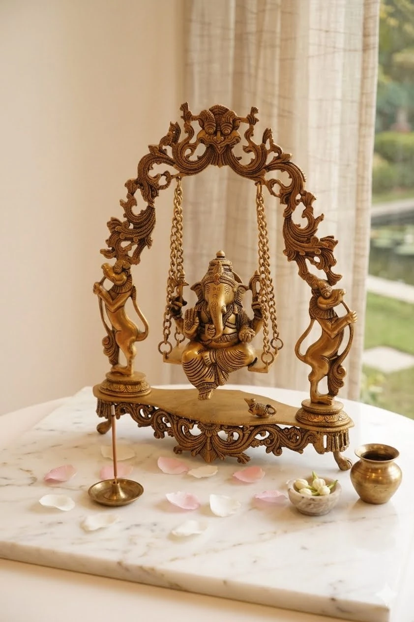Brass Ganesha on Swing Statue