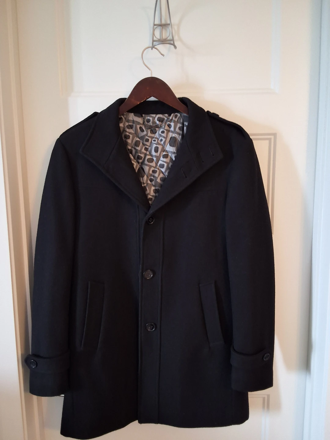 Men's IH Danmark Black Wool Blend Coat Size XS - photo 3