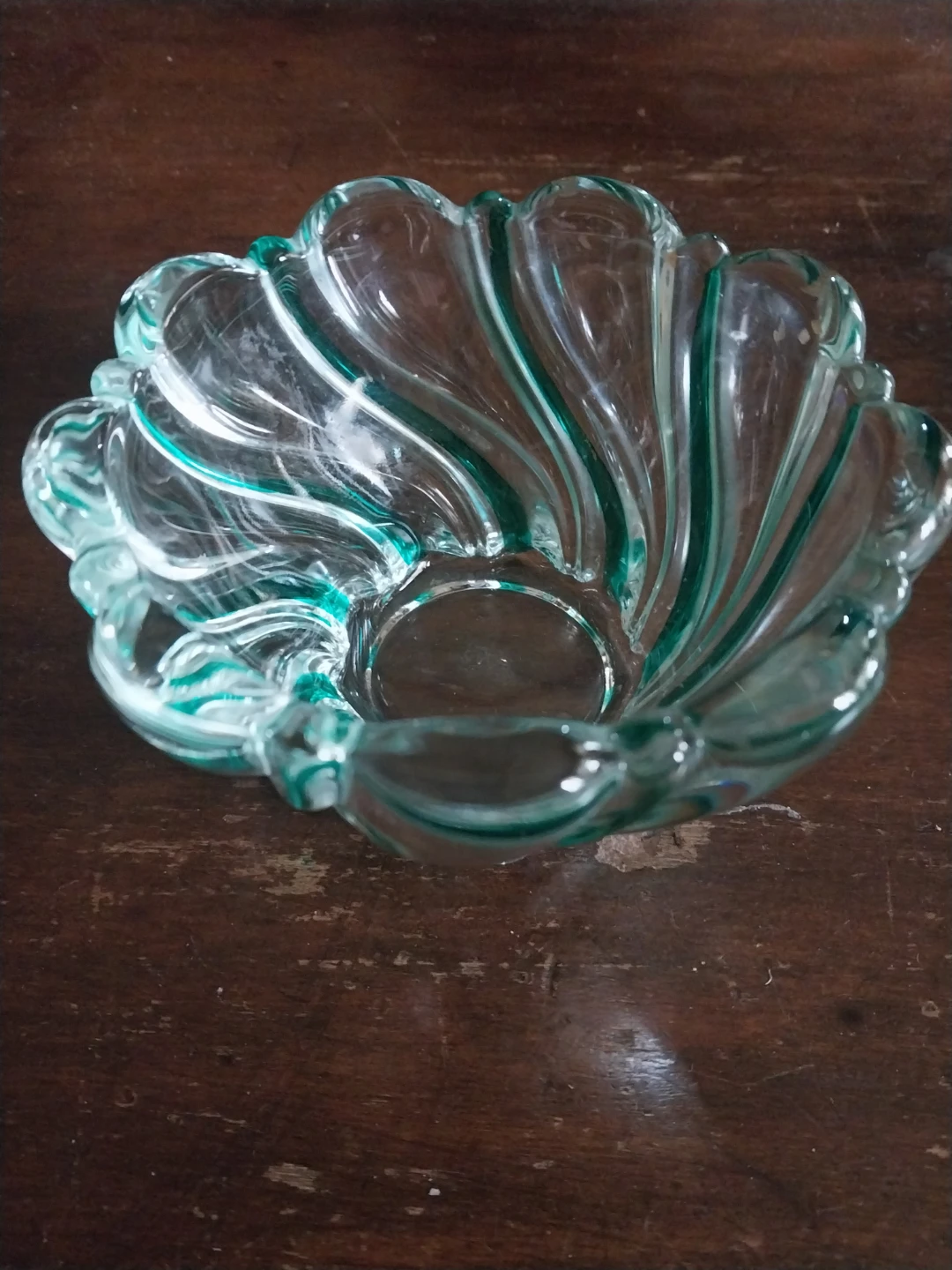 Glass Candy Dish with Green Swirls