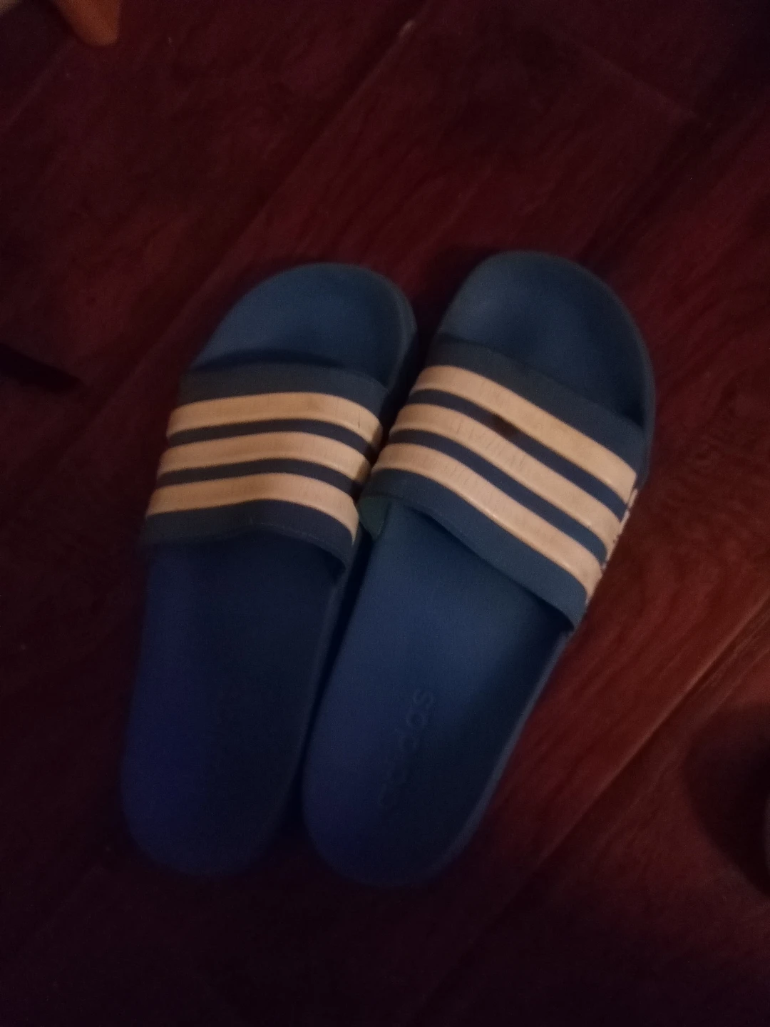 Adidas Slides - Blue with White Stripes