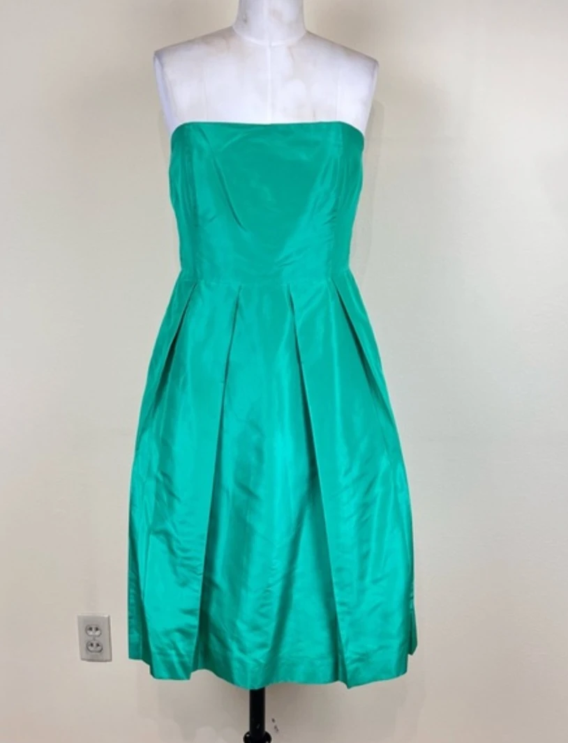 J. Crew Green Silk Strapless Dress Size 6