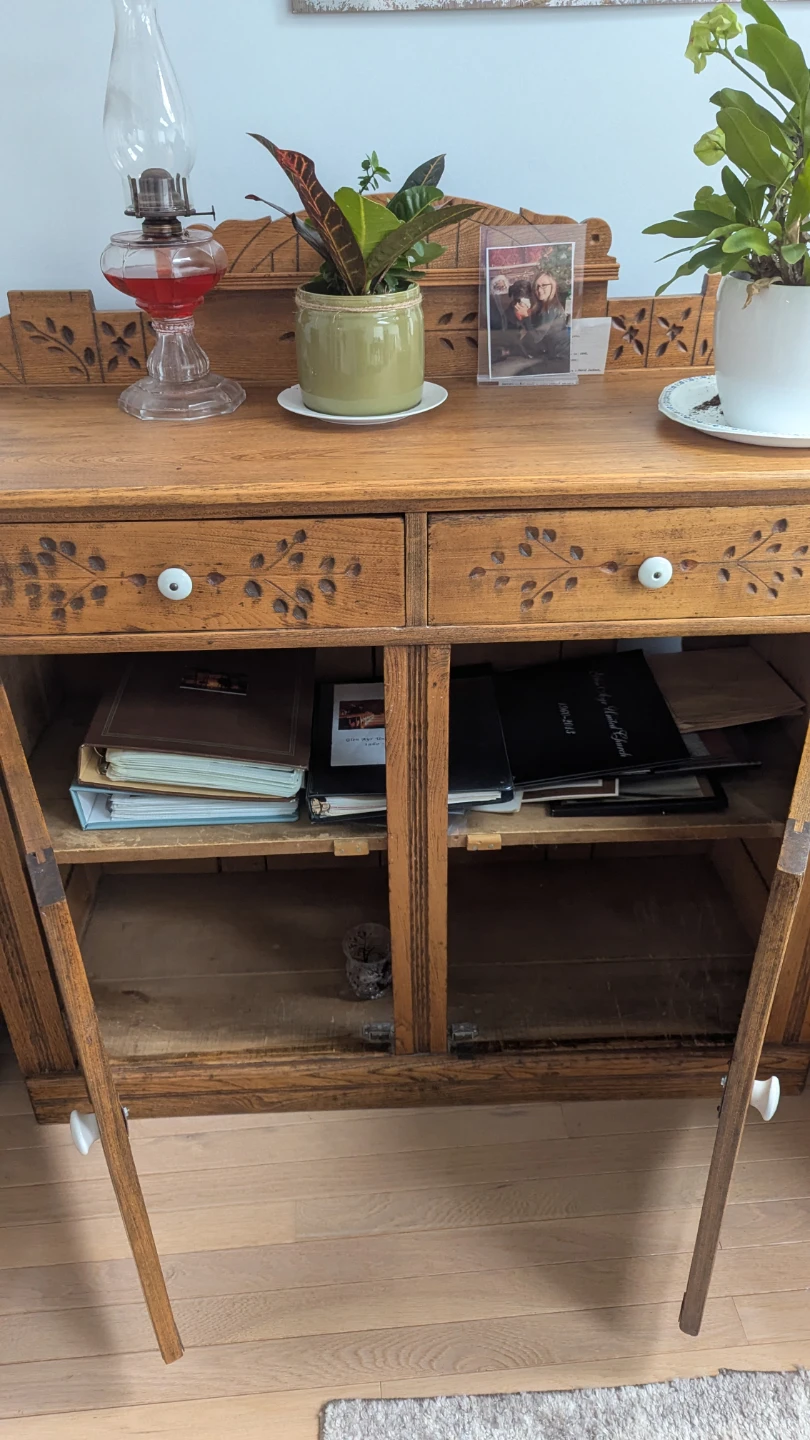 Antique Oak Sideboard Cabinet with Carvings - photo 2