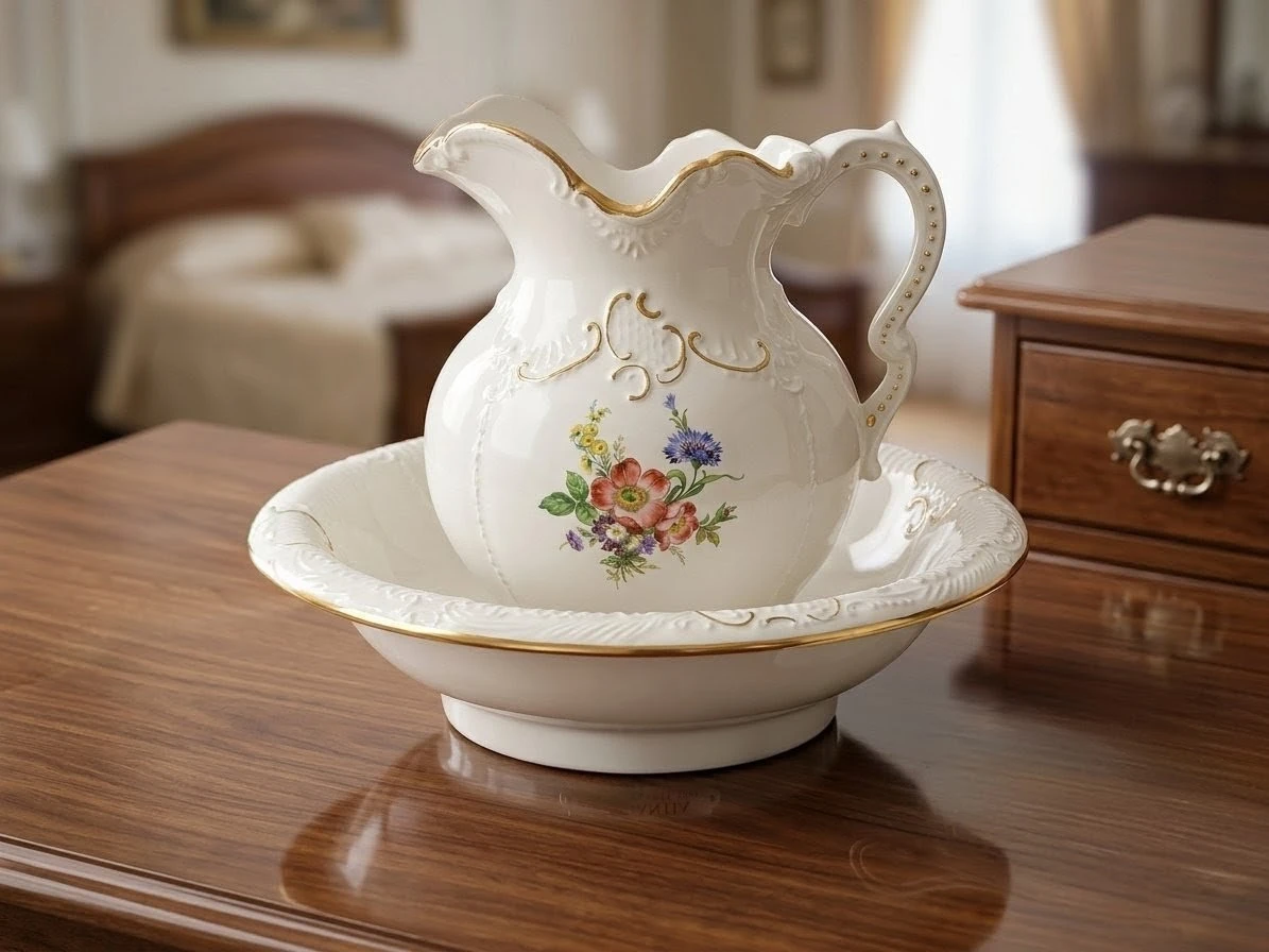 Beautiful Vintage Porcelain Wash Basin and Pitcher Set.