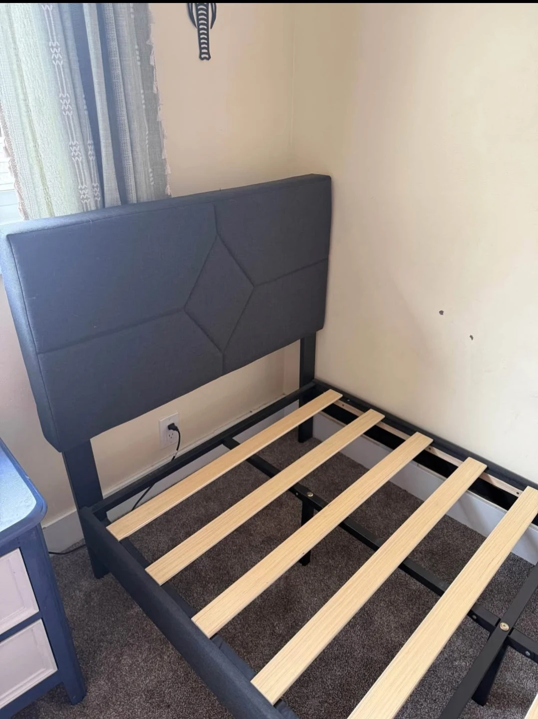 Dark Grey Upholstered Twin Bed Frame with Headboard