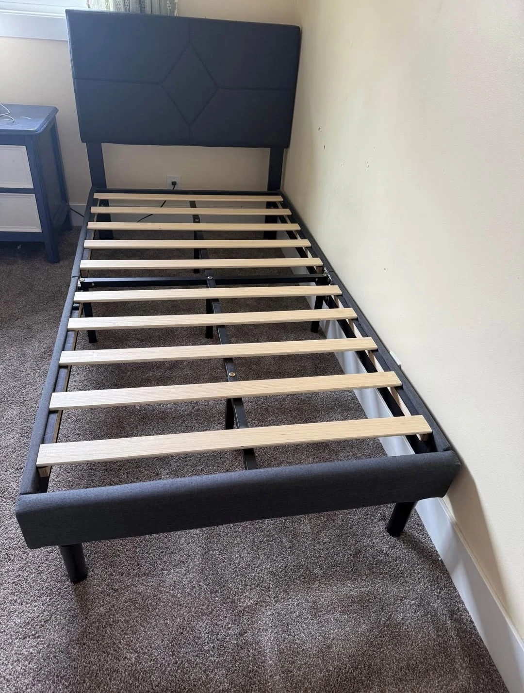 Dark Grey Upholstered Twin Bed Frame with Headboard - photo 2