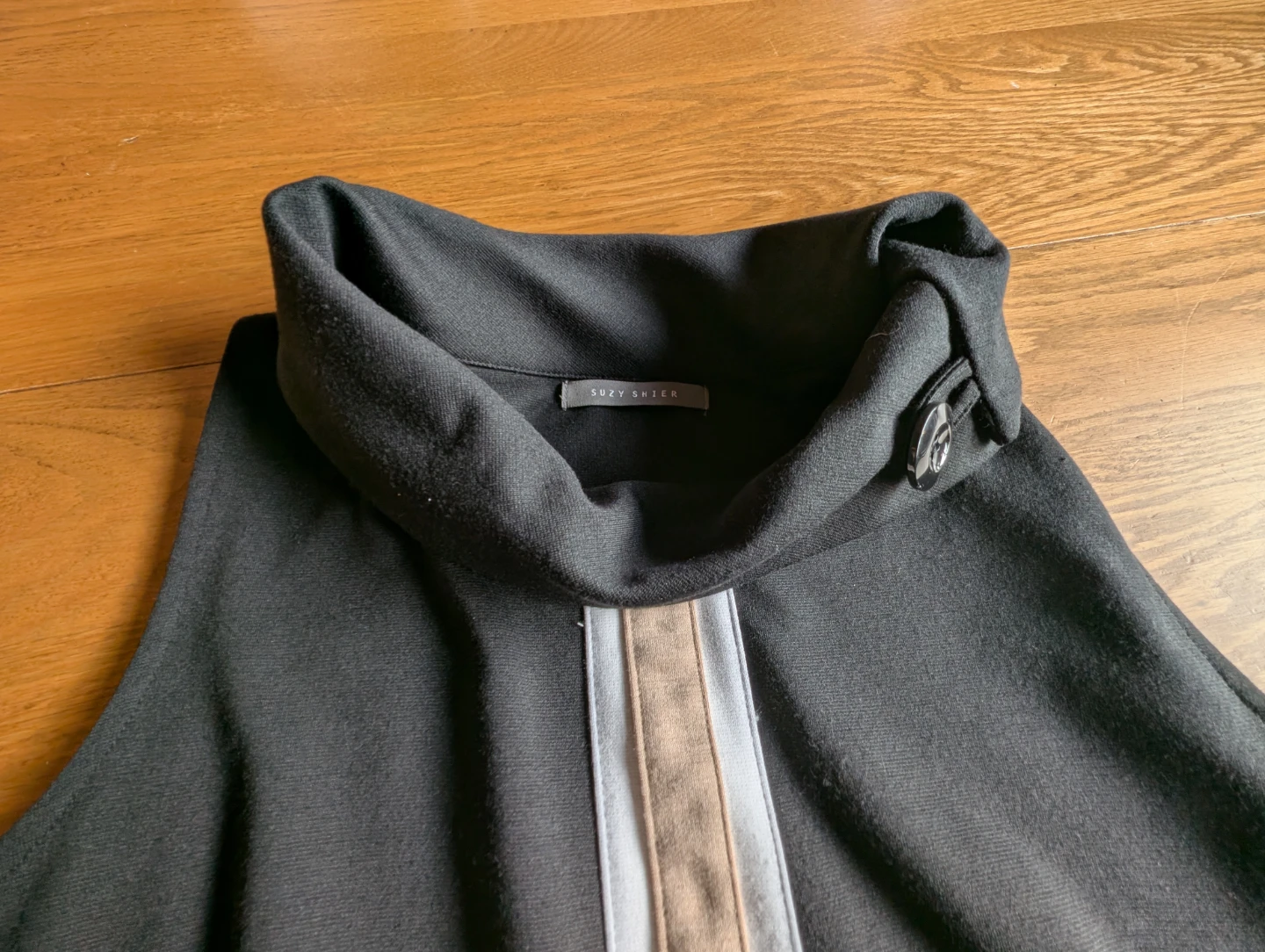 Suzy Shier Black Sleeveless Mock Neck Dress with Stripe Detail - photo 2