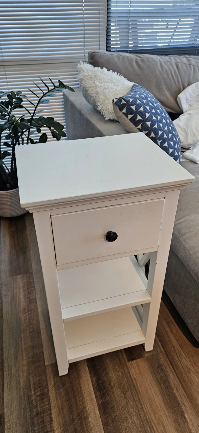 White Accent Table with Drawer and Shelf
