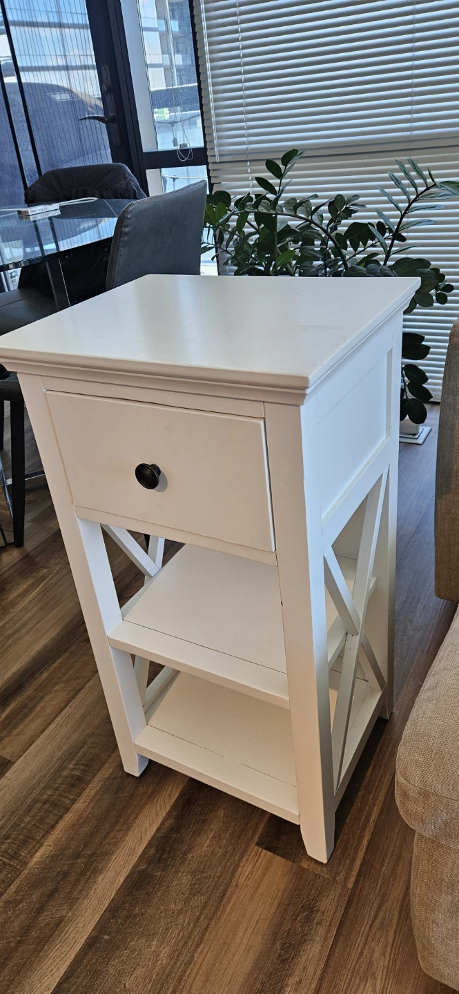 White Accent Table with Drawer and Shelf - photo 5