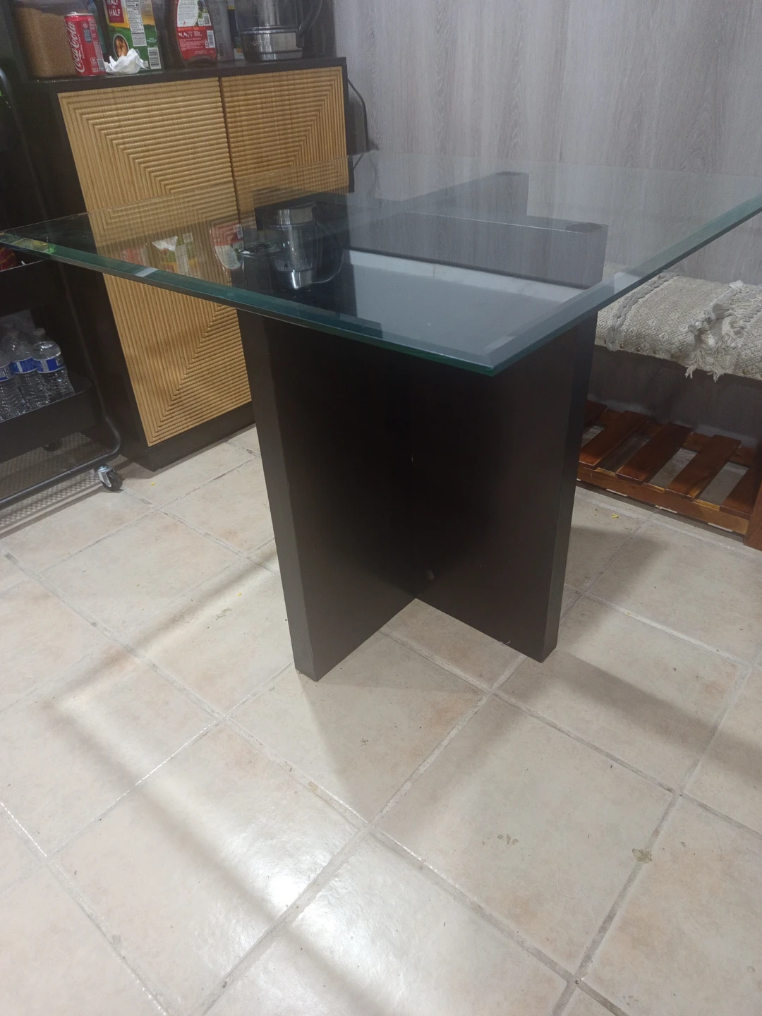 Glass Top Dining Table with Dark Wood Base - photo 2