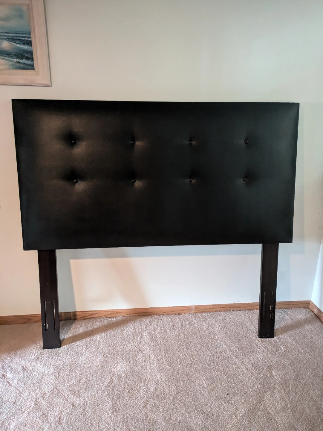 Black Tufted Headboard with Wooden Legs