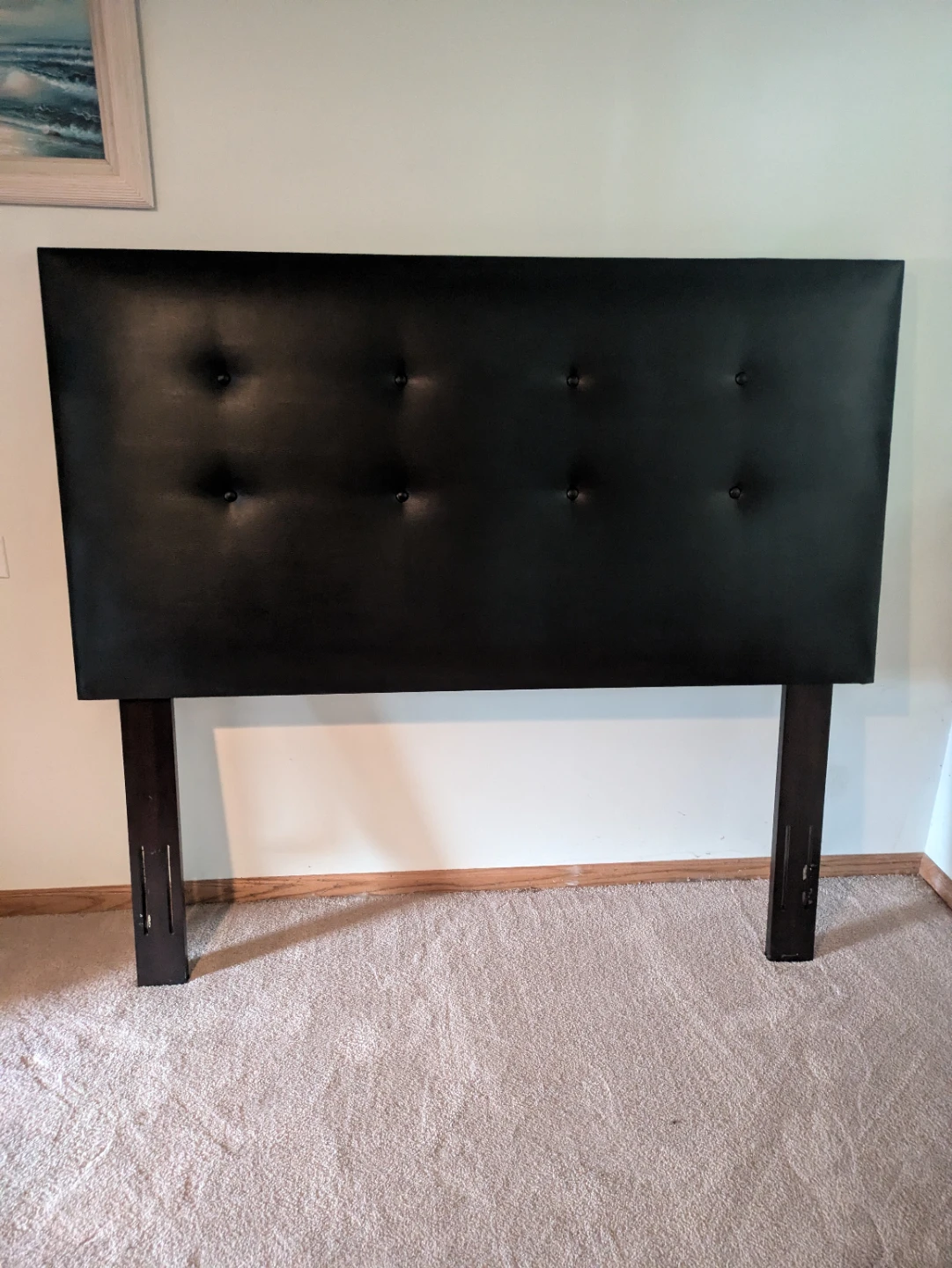 Black Tufted Headboard with Wooden Legs - photo 2