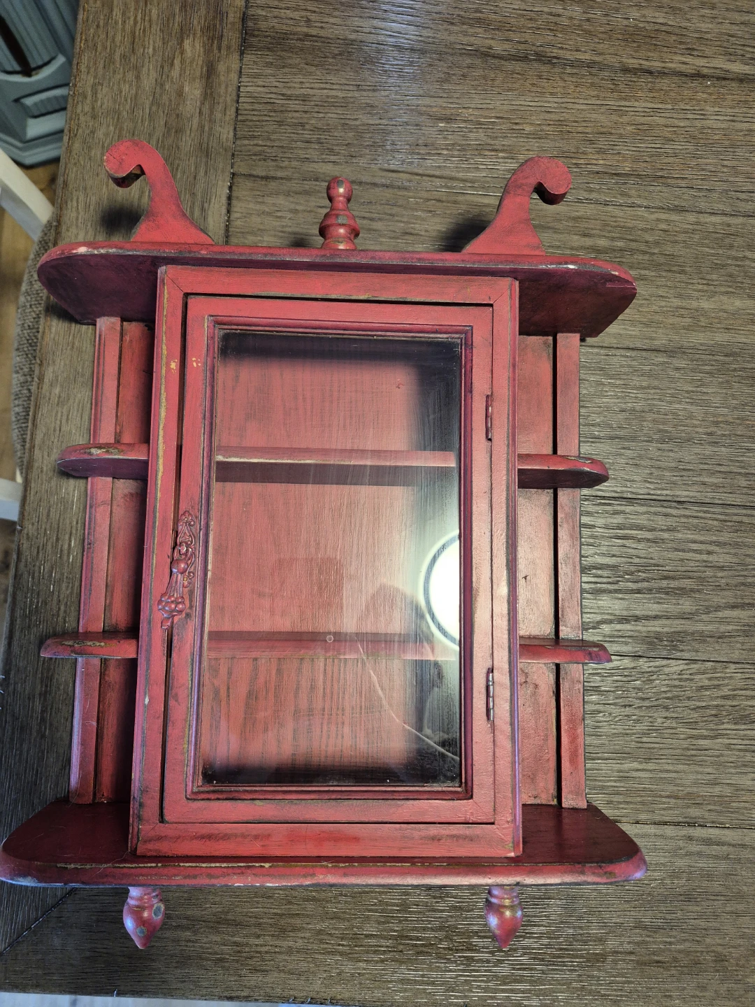 Red Wooden Display Cabinet with Glass Door