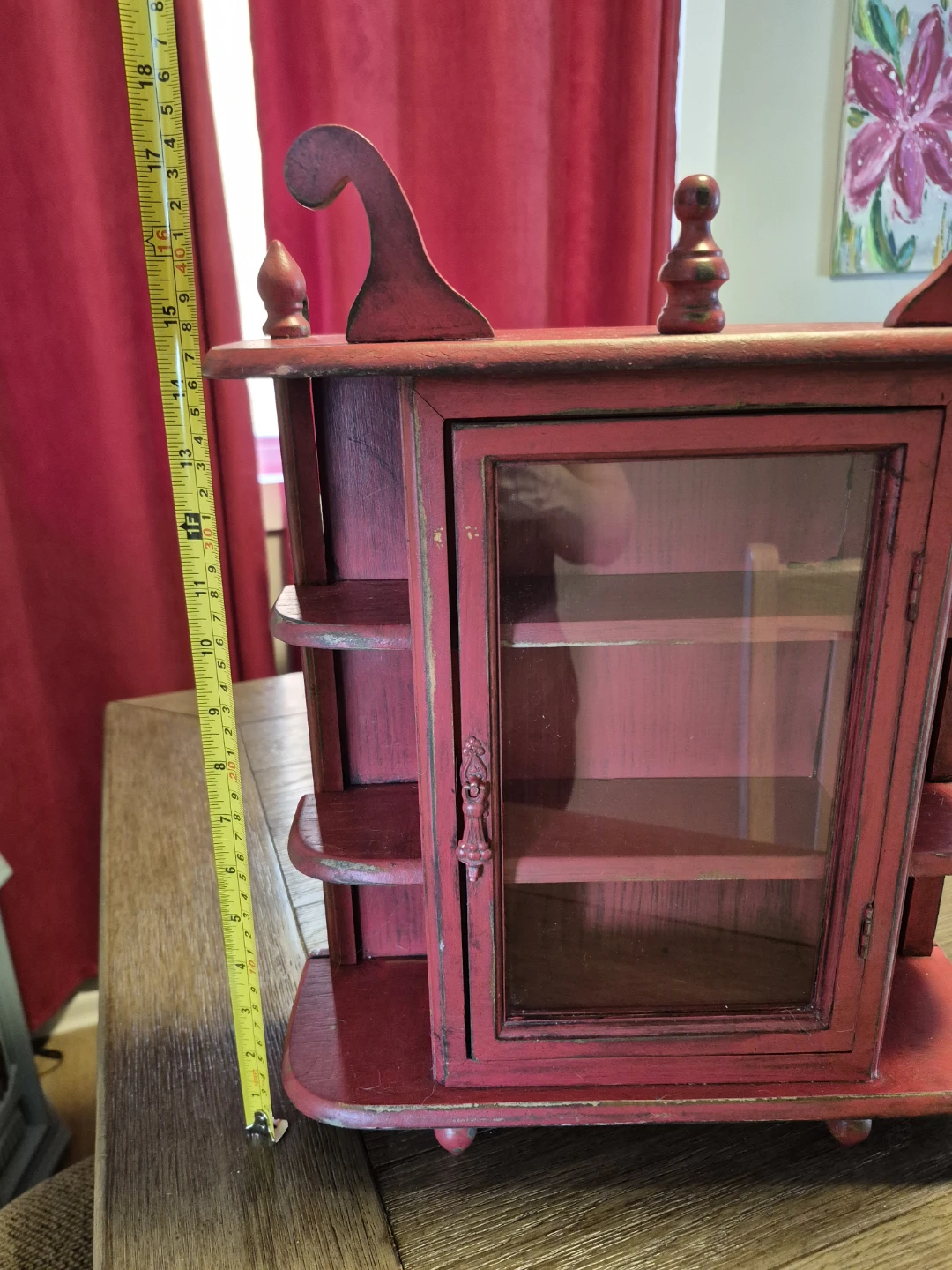 Red Wooden Display Cabinet with Glass Door - photo 3