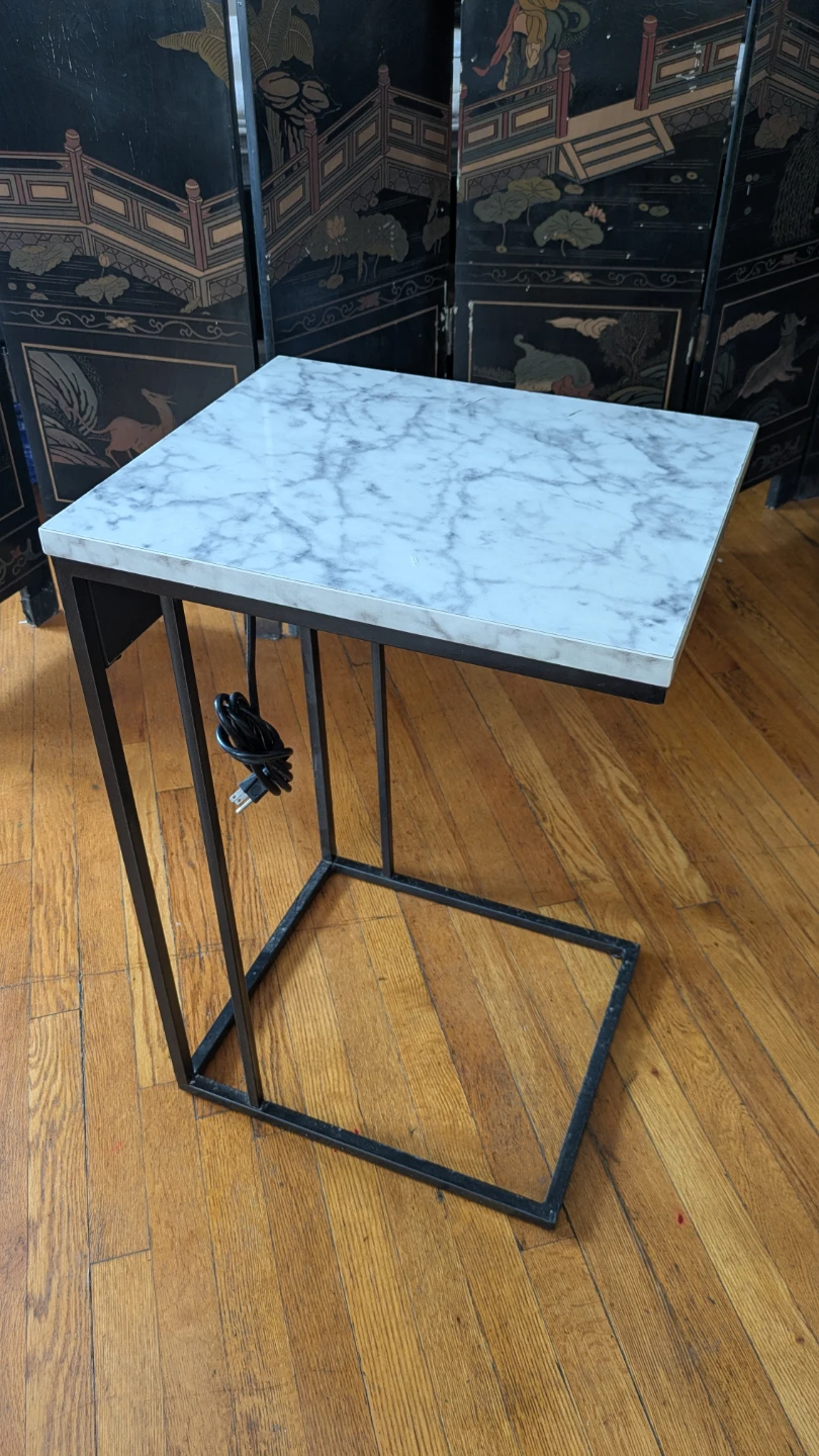 Marble Side Table with Built-in Outlet