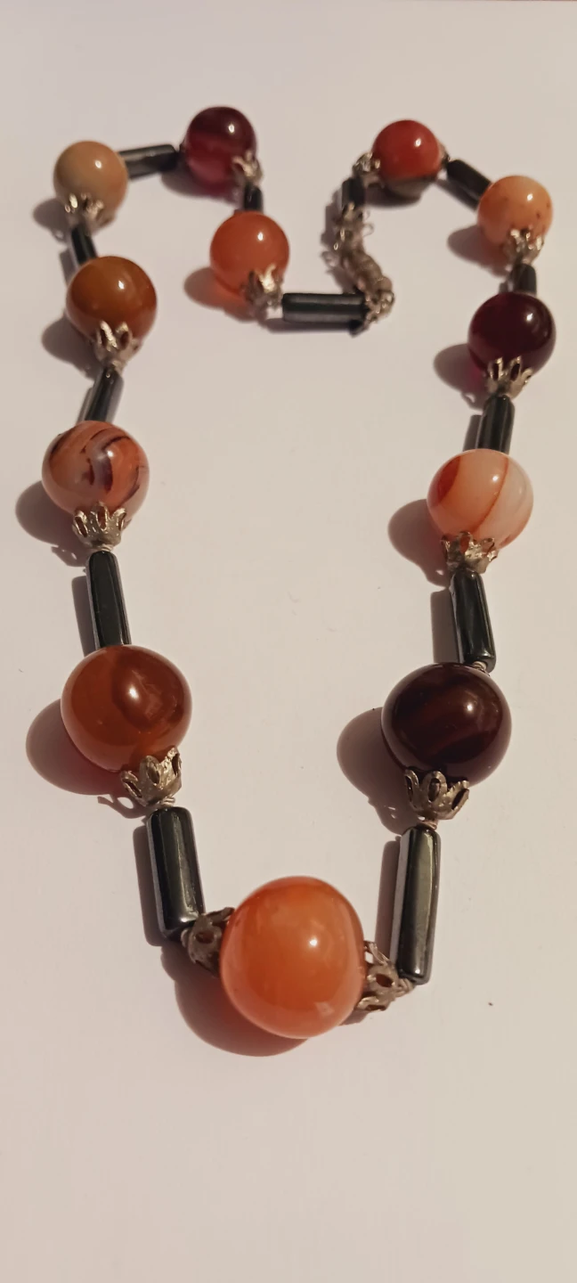 Genuine Agate,  Carnelian, and Hematite Gemstones Necklace - photo 2