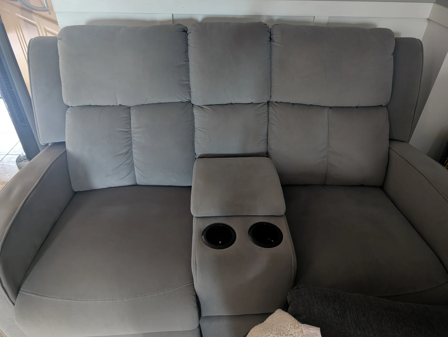 2 Seater Grey Reclining Sofa with Center Console