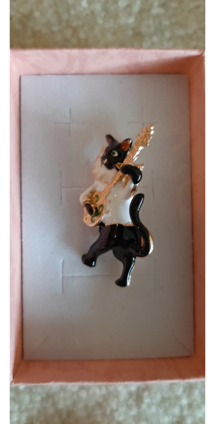 Enamel Cat Pin with Banjo