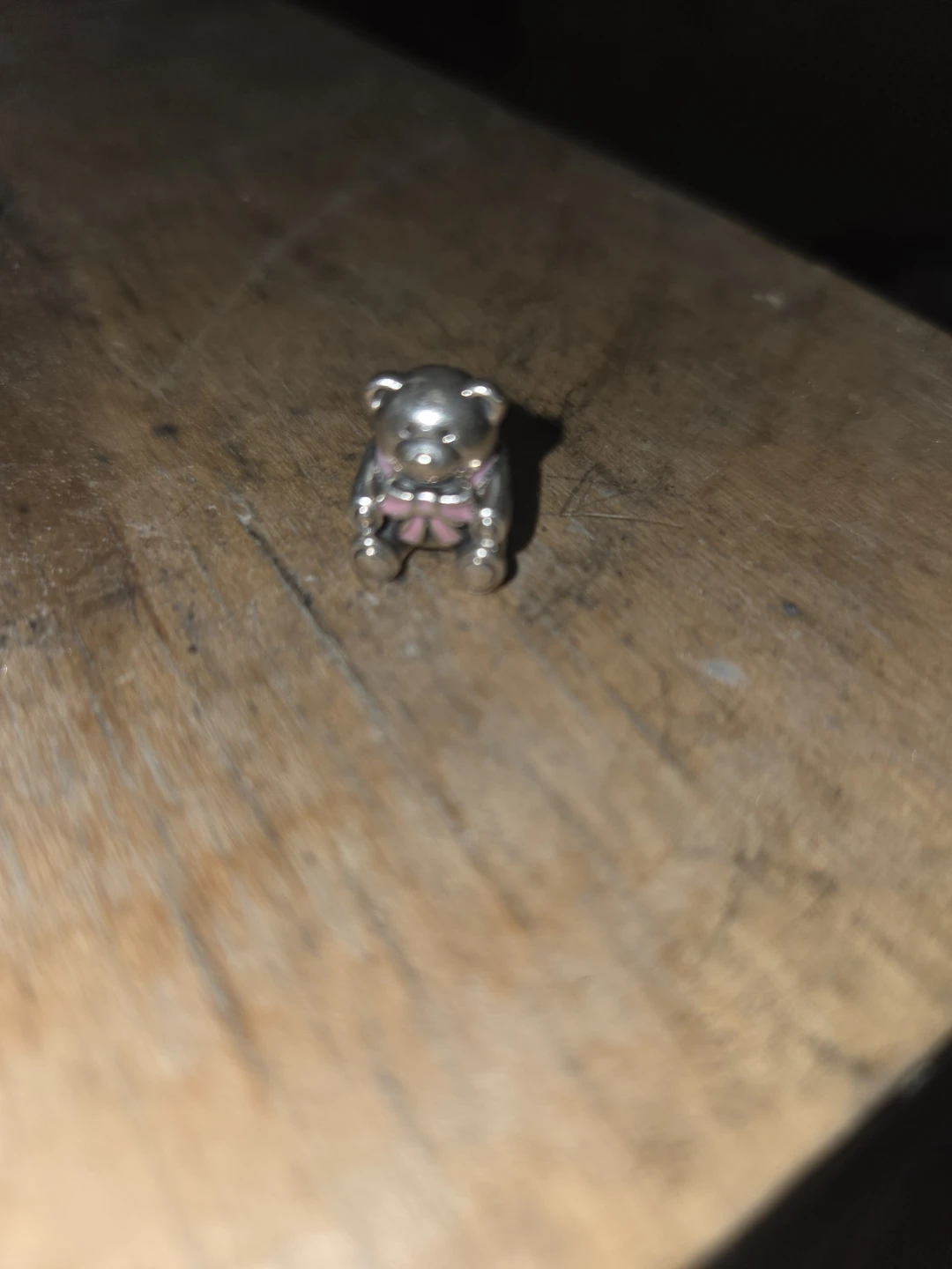 Sterling Silver Teddy Bear Charm with Pink Bow