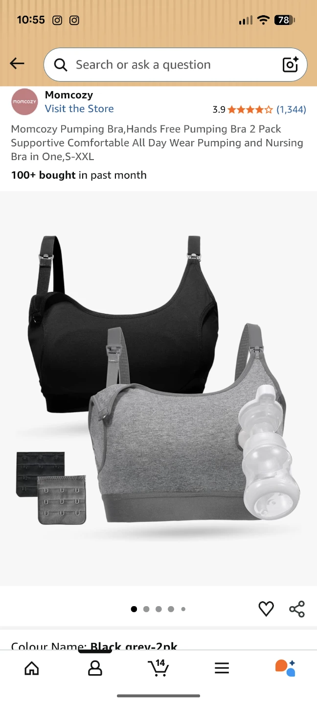 Momcozy Pumping Bra 2 Pack - Black & Grey