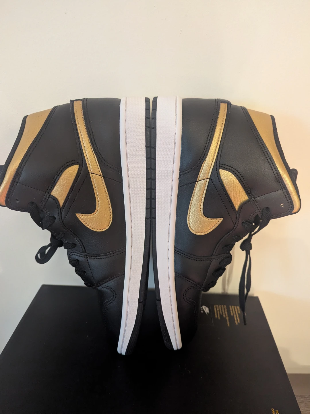 Nike Air Jordan 1 Mid Black Gold Sneakers - photo 3