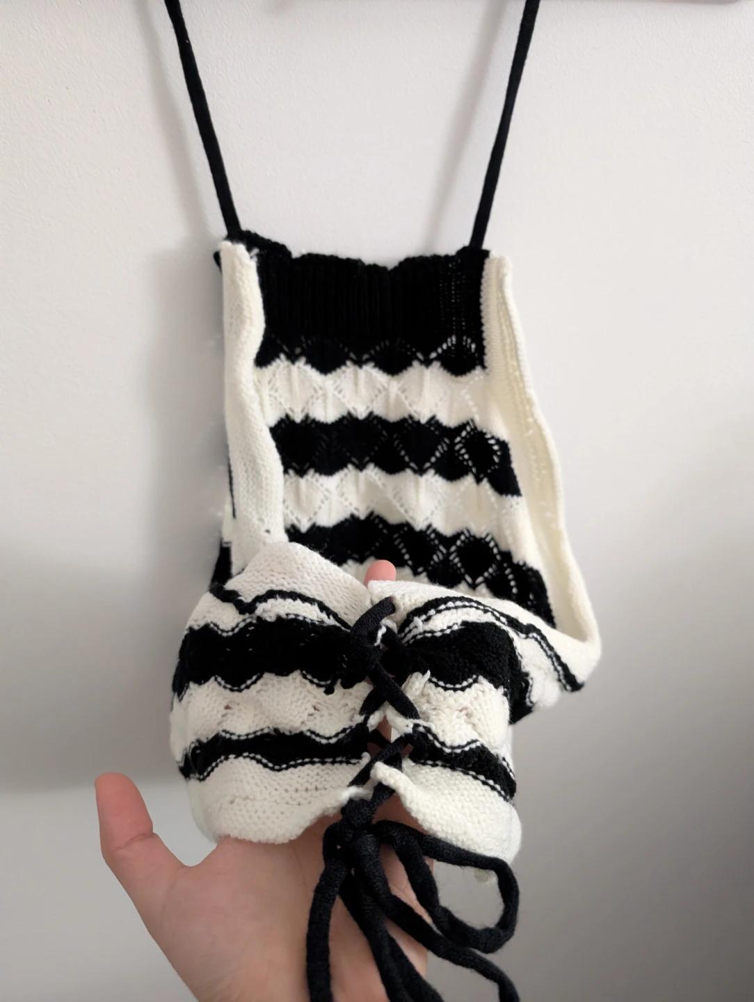 Black and White Striped Knit Halter Top Crop Top Sexy Top - photo 2