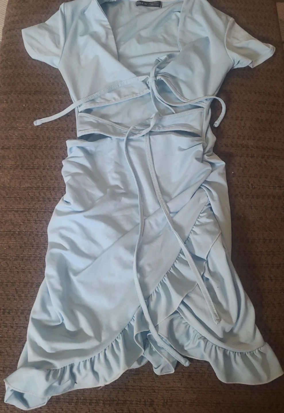 SHEIN Light Blue Ruched Wrap Mini Skirt