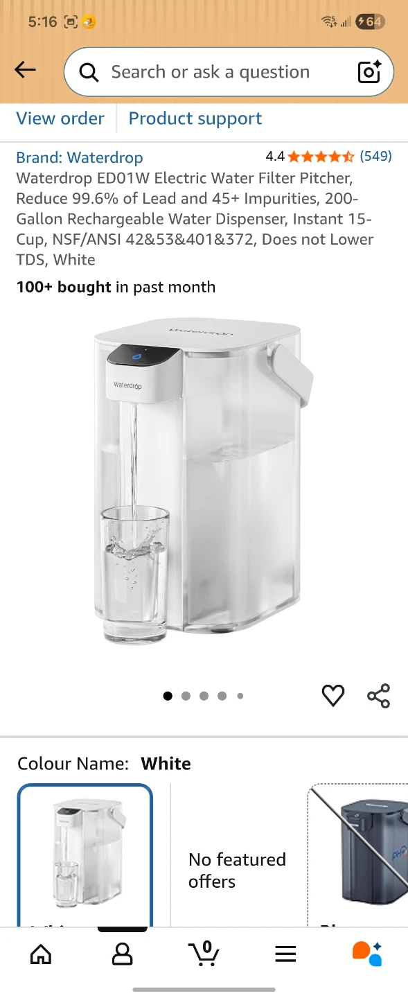 Waterdrop ED01W Electric Water Filter Pitcher Dispenser - White