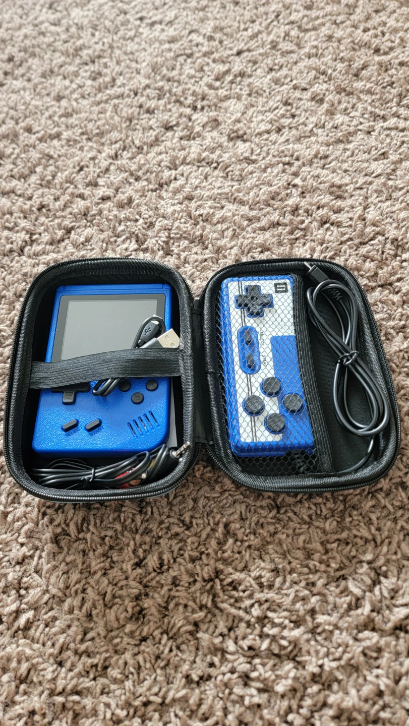 Blue Handheld Retro Gaming Console with Case - photo 2