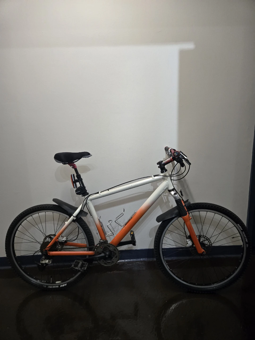 White and Orange Mountain Bike